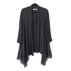 LOGO Lori Goldstein Black Size 3XP Cardigan Open Front Sheer Hem Asymmetrical